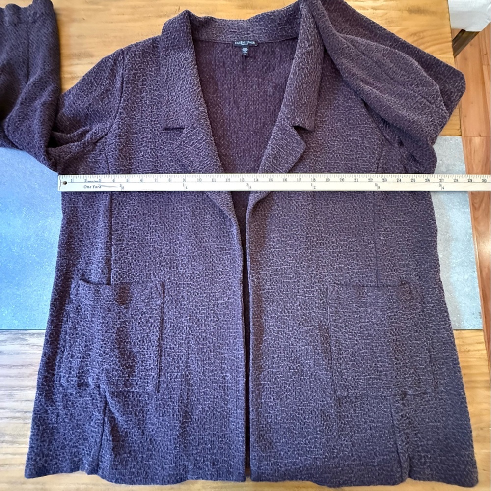 Eileen Fisher Cassis Crosshatch Tencel Open Front Notch Collar Plum Jacket 2X - Picture 13 of 14